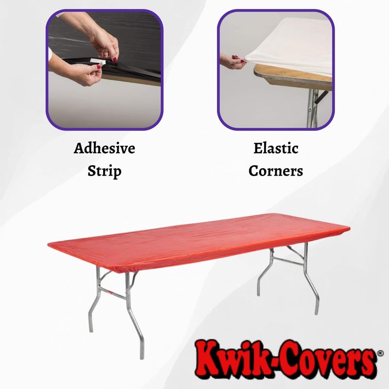 Kwik-Covers 8' Rectangle Plastic Table Covers 30" x 96", Bundle of 5 (Real Red) - Image 4
